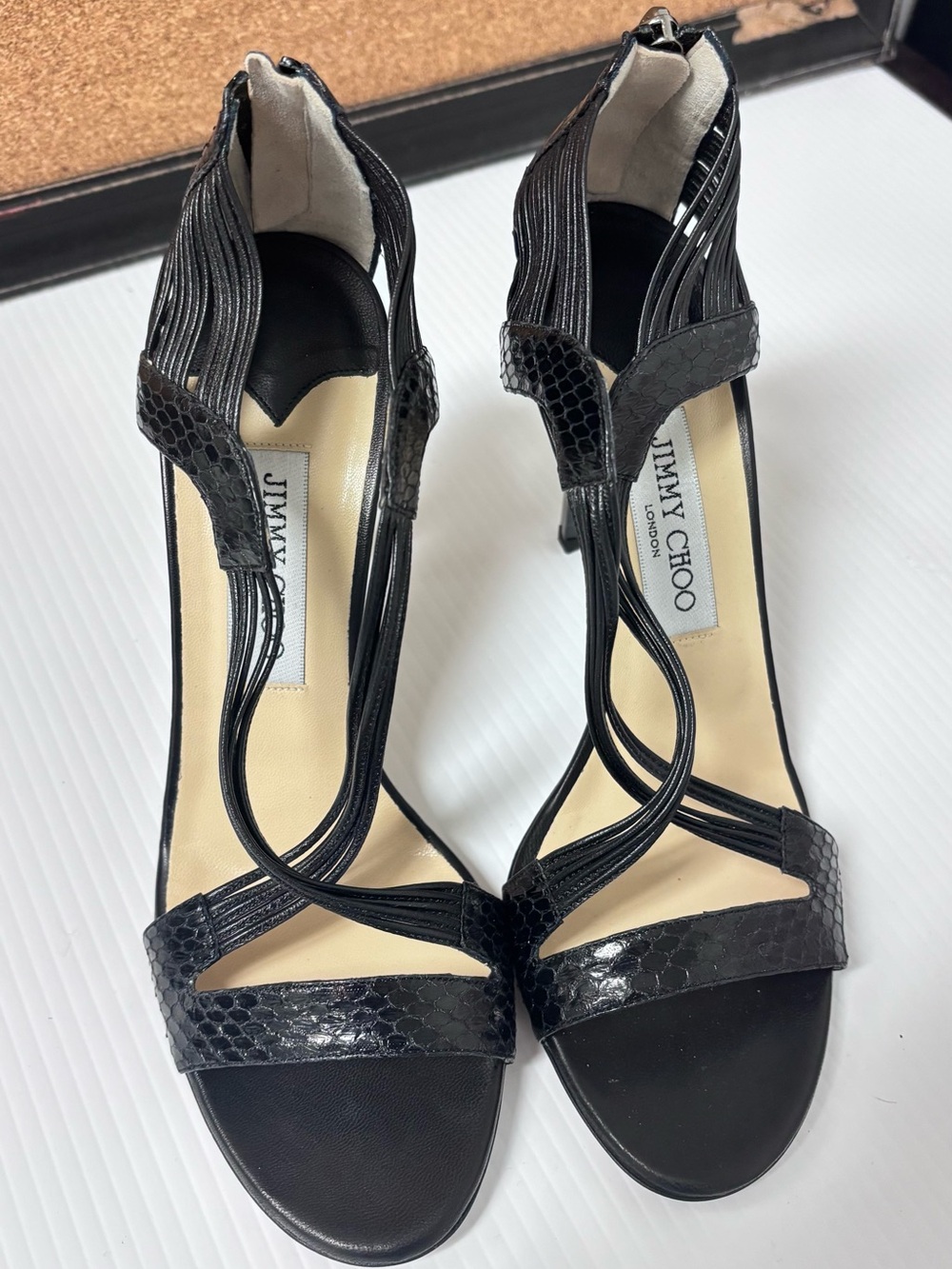 Jimmy  Choo Elaphe Snake Black Stappy  Heel. New